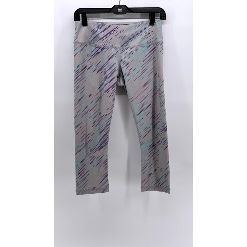 HEAD Women's Gray-Purple Printed Capri Leggings SZ S